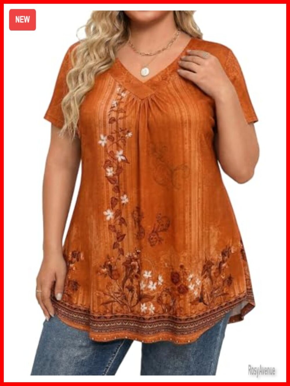 Plus Size Short Sleeve V-Neck Tunic Casual Summer Top